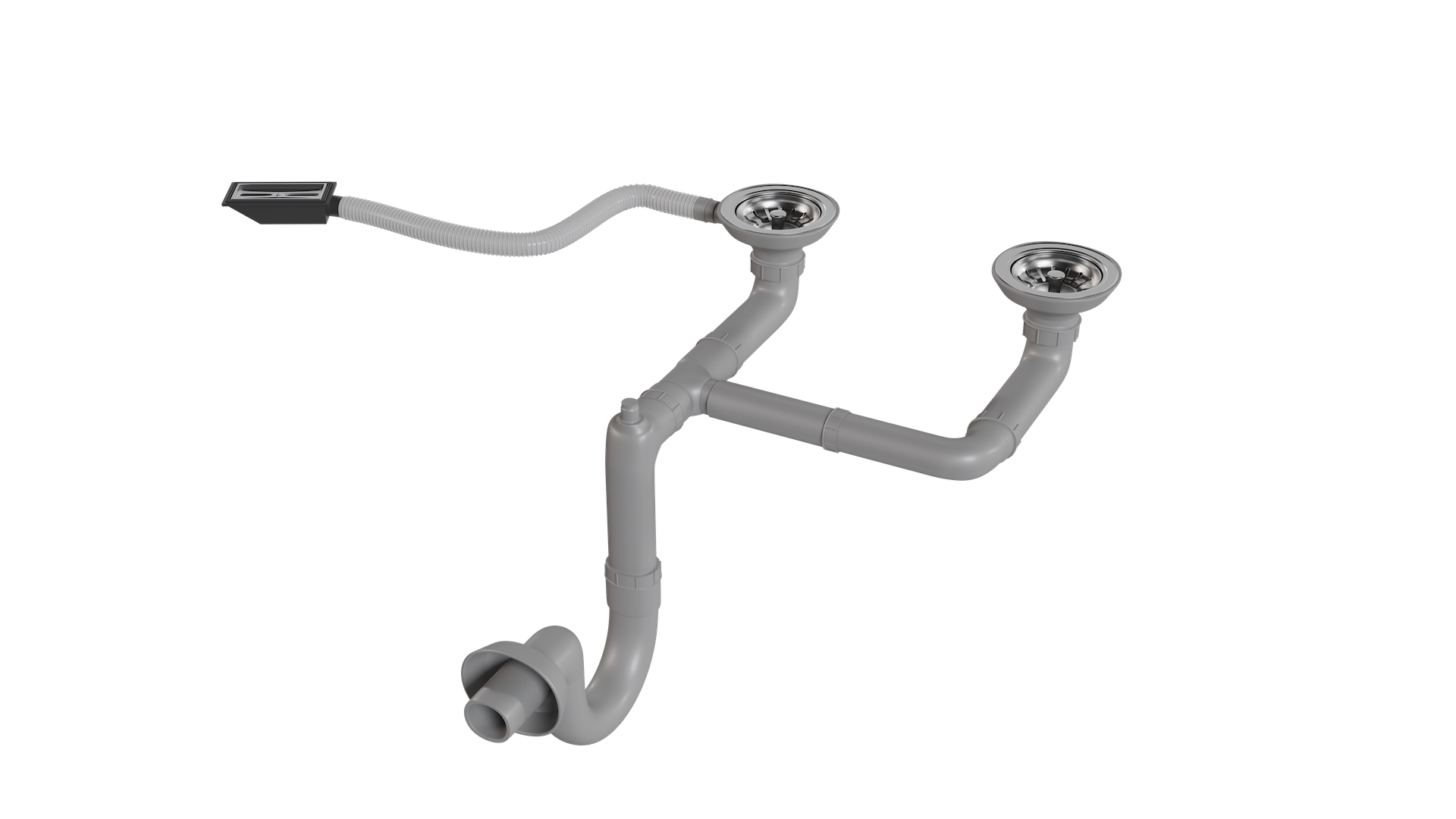 RealStone EVİYE SİFON SET ÇİFT GÖZ KARE TAŞMALI