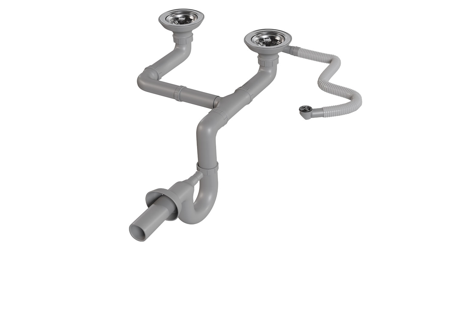 EVİYE SİFON SET ÇİFT GÖZ YUVARLAK TAŞMALI