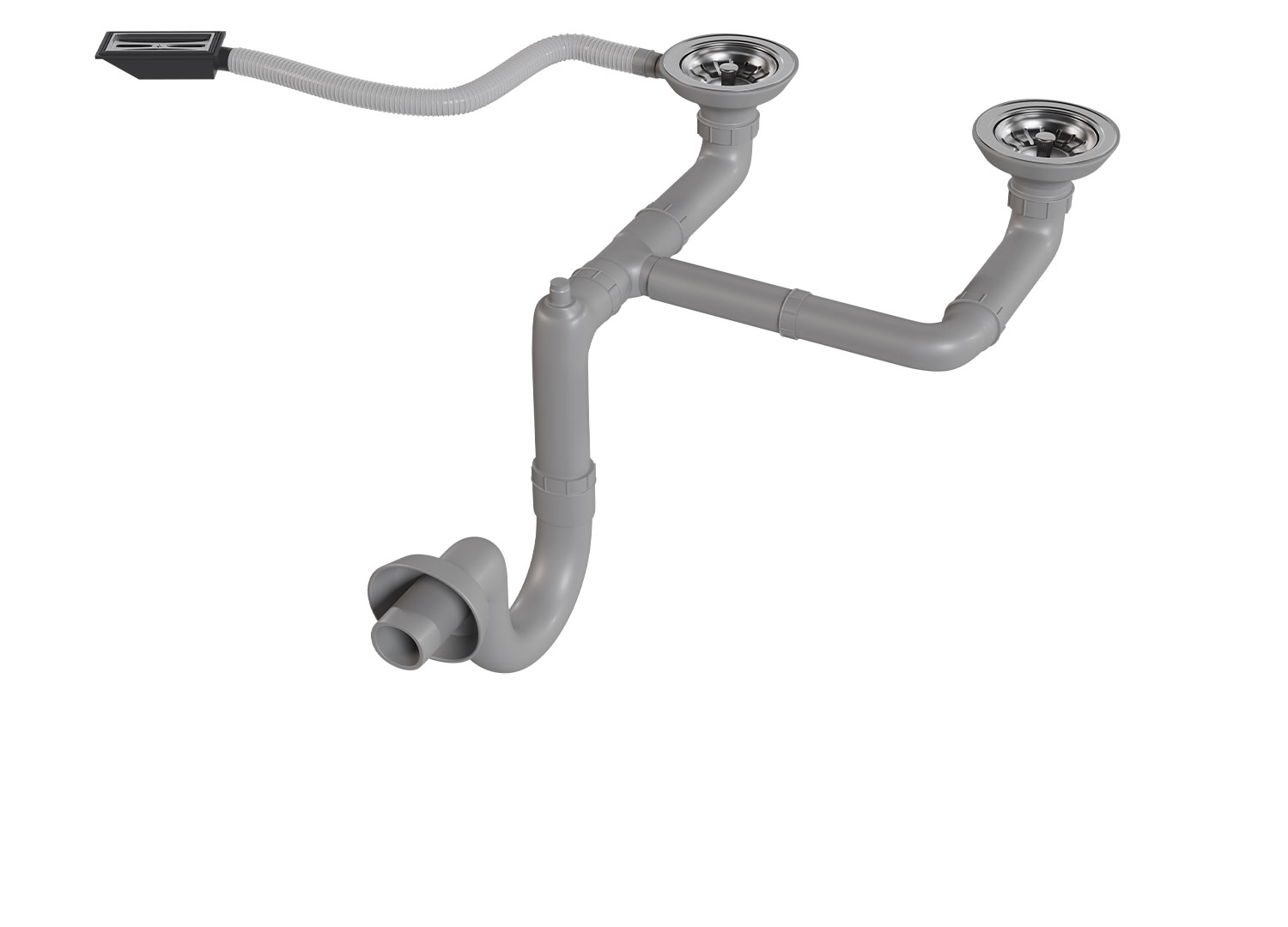 EVİYE SİFON SET ÇİFT GÖZ KARE TAŞMALI